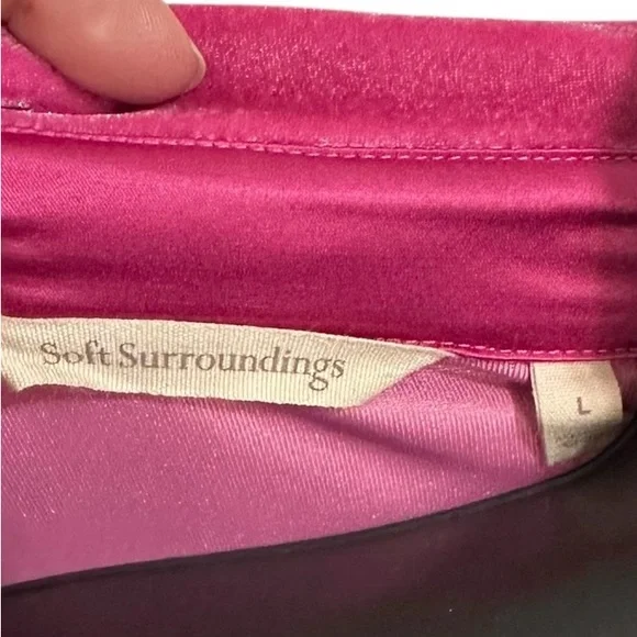 Soft Surroundings Velvet Boyfriend Tunic in Fiery Fuchsia Button Down Sz L - Picture 4 of 10